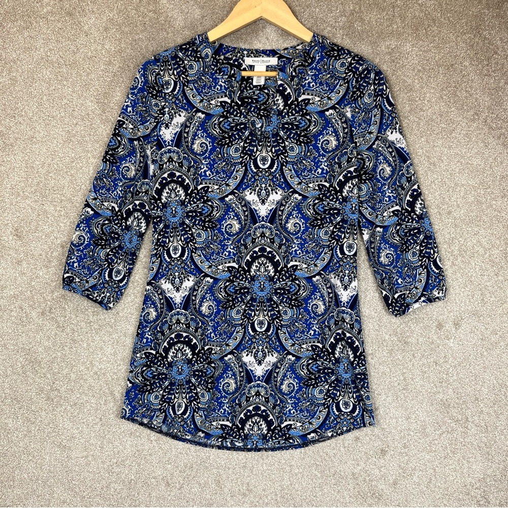 White House Black Market Tunic Womens Extra Small Blue 3/4 Sleeve Stretch- 3376*